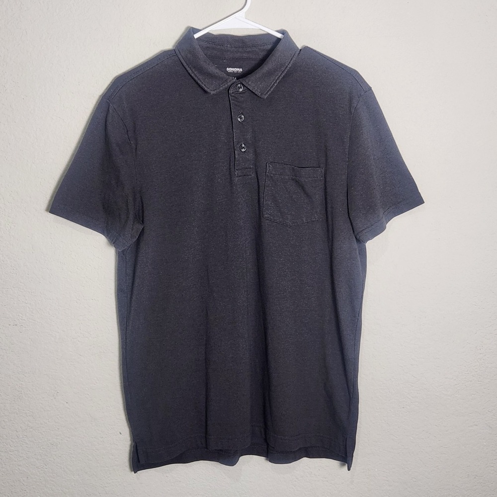Sonoma Goods For Life Mens M Gray Polo Shirt Pocket Short Sleeve Casual Classic